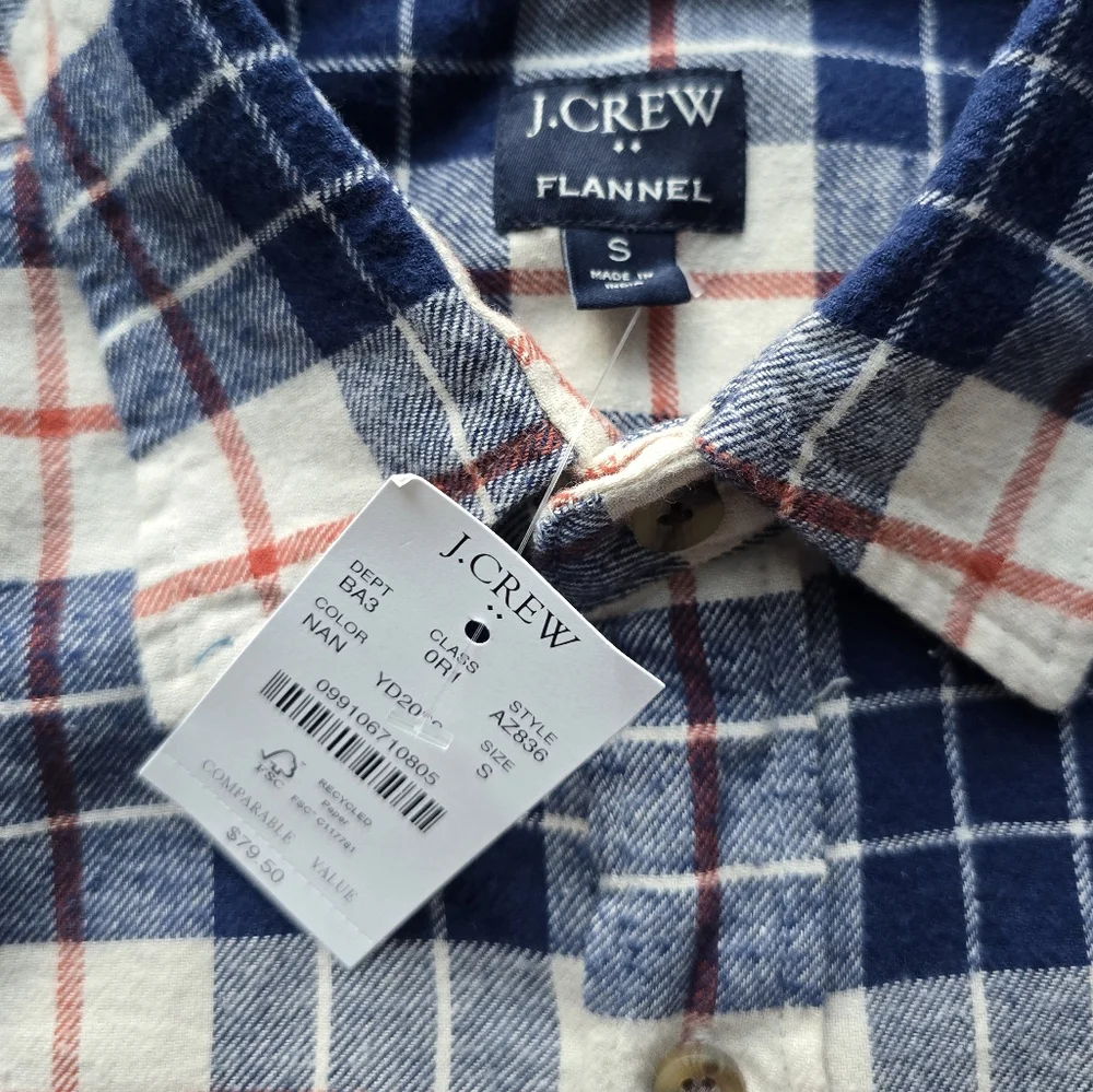 J.Crew Plaid Flannel In Blue/Red/Cream